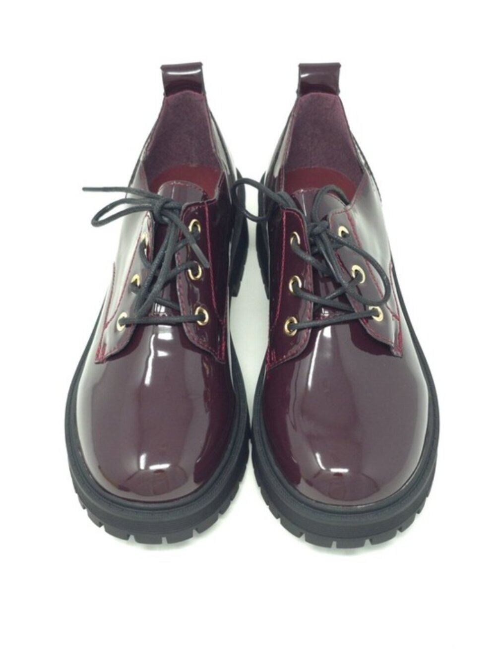 Chunky Platform Faux Leather Oxford Patent Wine Lug Sole Lace Up - Picture 11 of 11